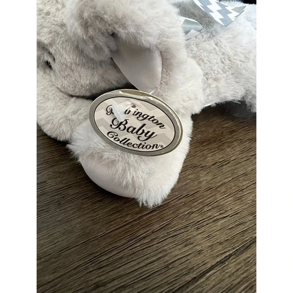 Bearington Baby Collection Gray Elephant Plush Stuffed Animal Chevron Bow Tag
